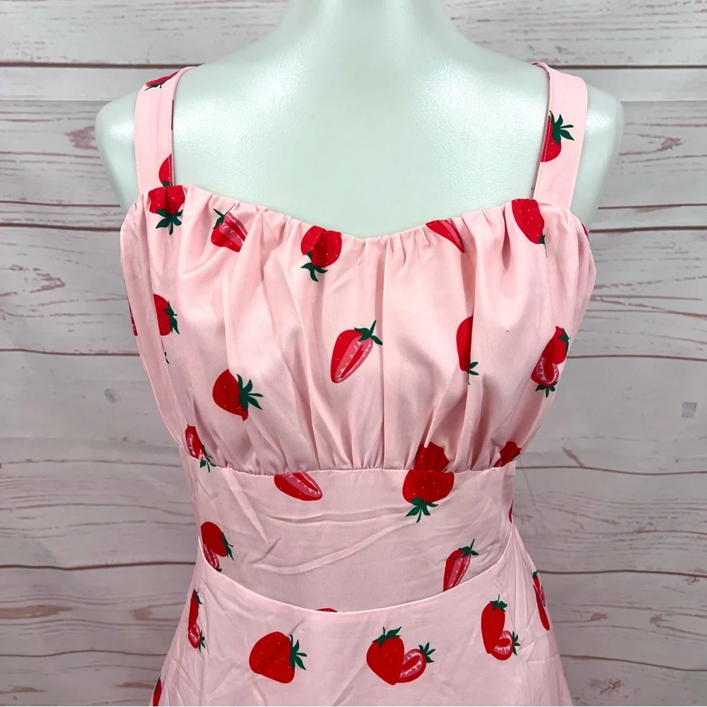NWOT Modcloth Belle Poque Pink Strawberry Fruit Retro Pinup Flare Swing Dress 2X